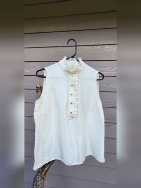 Talbots Cream 100% Silk Ruffle-Trim Sleeveless Top